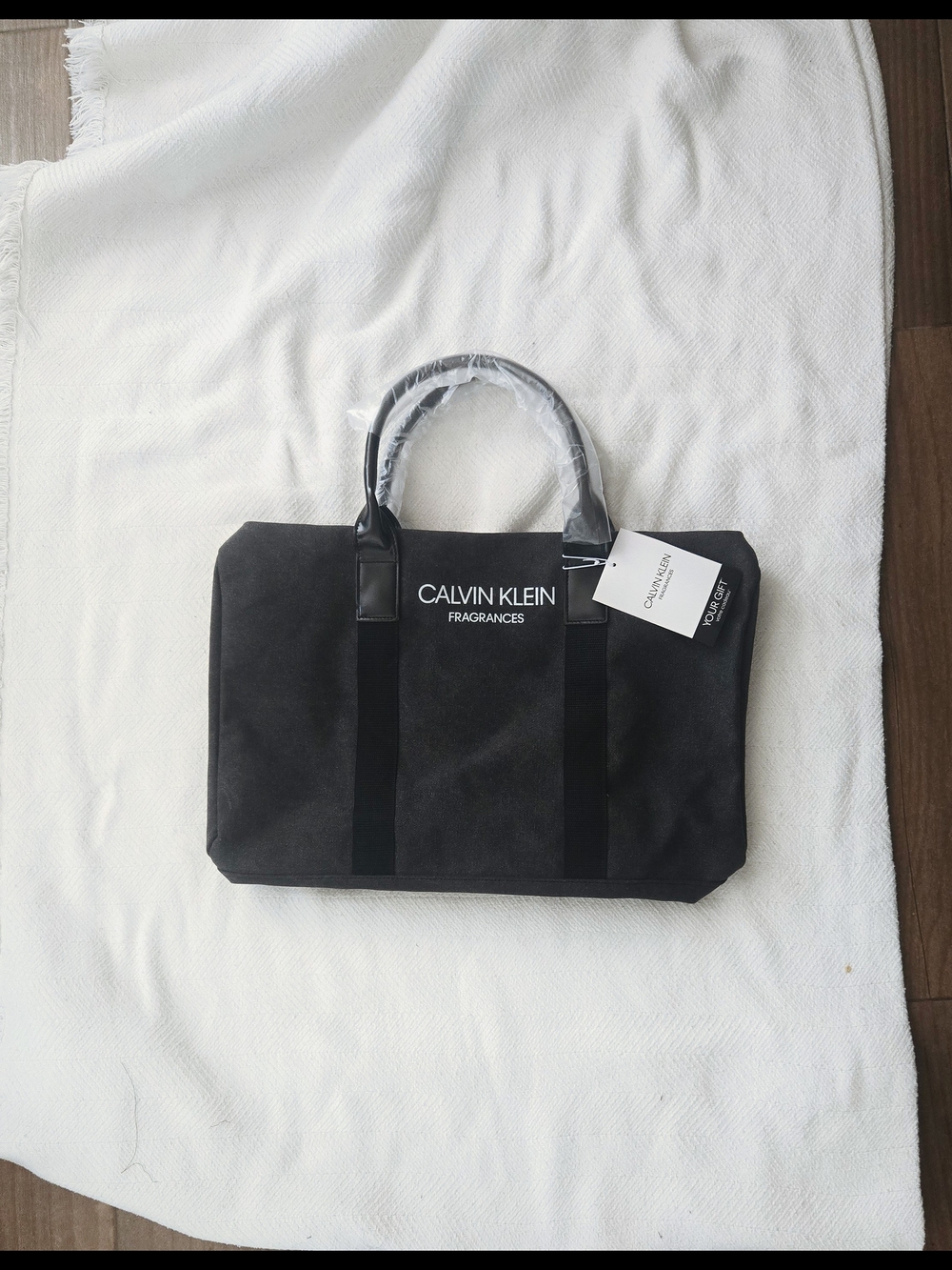 Calvin Klein Black Canvas Travel Tote with Logo